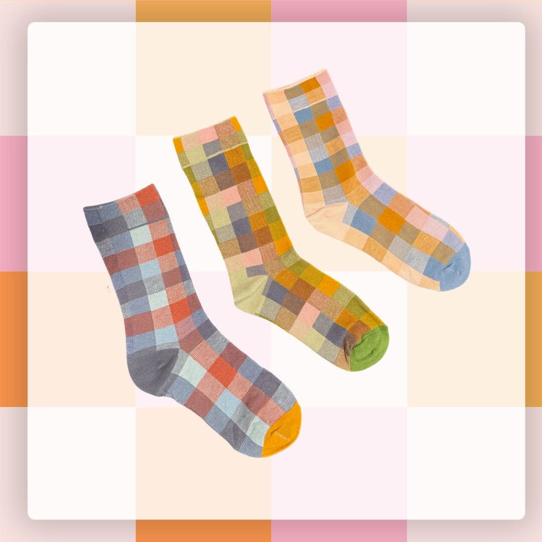 Checkered Past mismatched women's crew socks | Anyway Socks