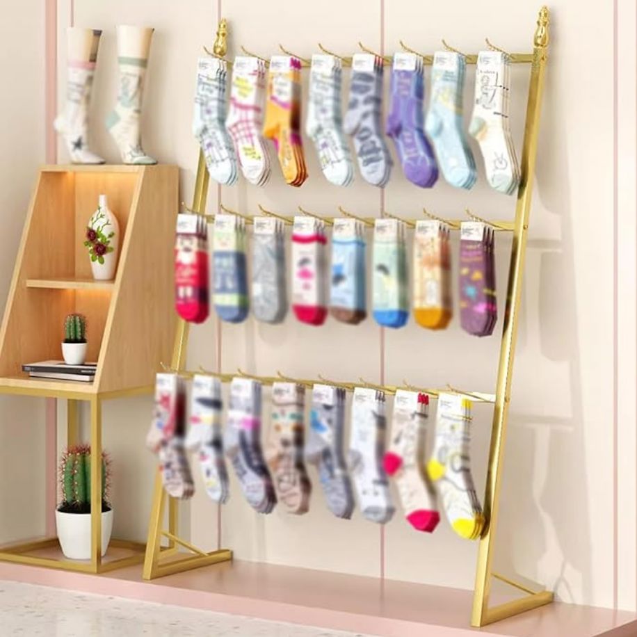 Gold Tiered Display Rack Anyway Socks 