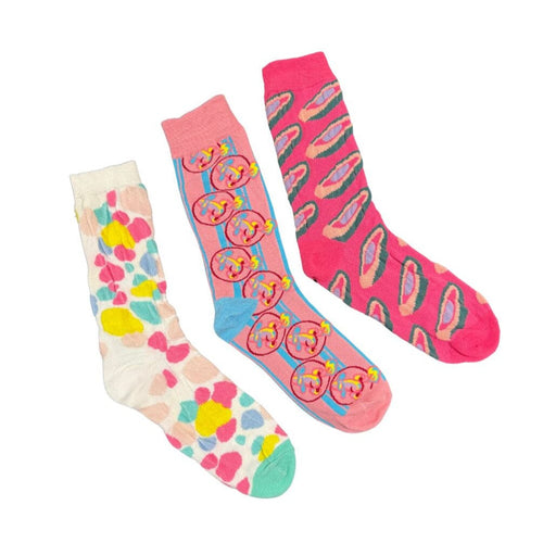 Women's Crew Socks - Happy Feet / Women's Shoe Size 6 to 9