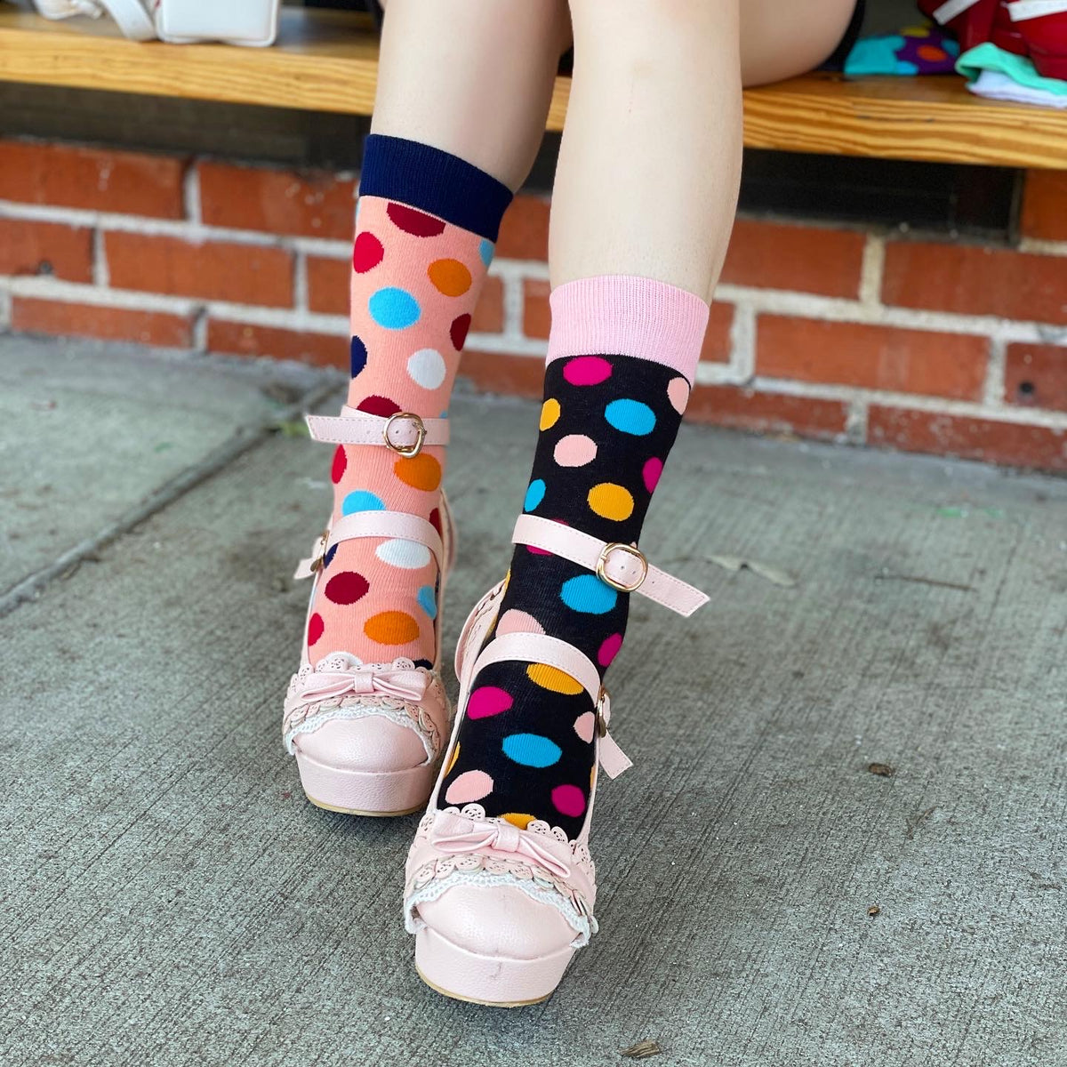 Mismatched Anyway Socks being worn